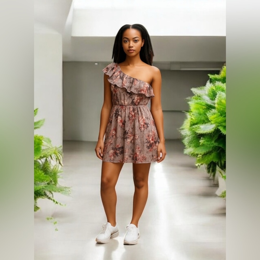 Love Reign Floral Lace One-Shoulder Dress